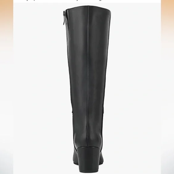 NEW EASY SPIRIT Black Leather Knee Boots Sz 10 Round Toe Block Heel Side Zip - Picture 3 of 12
